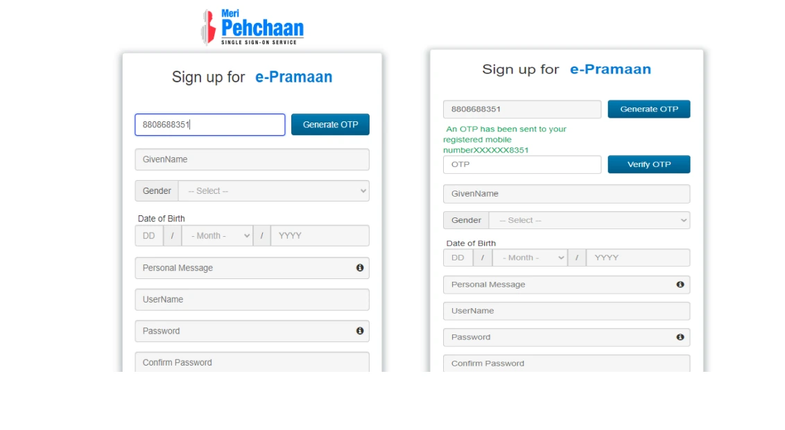 MeriPehchaan Login